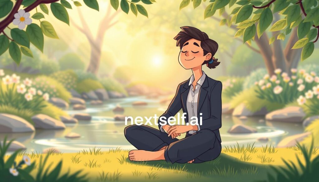 A person sitting quietly in reflection in a warm, naturally lit space